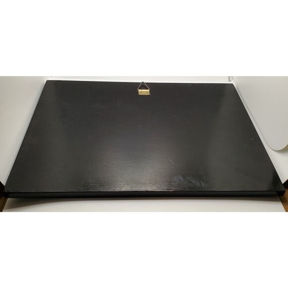 Inlaid Asian Artwork Shell On Black Lacquered Wood Vintage 12x16 Inches - Picture 11 of 15